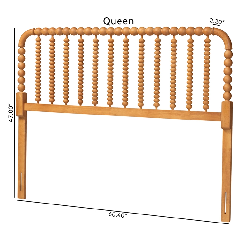 Baxton Studio Finley Turned Bobbin Headboard Crafted Wood Panel Queen Oak Brown