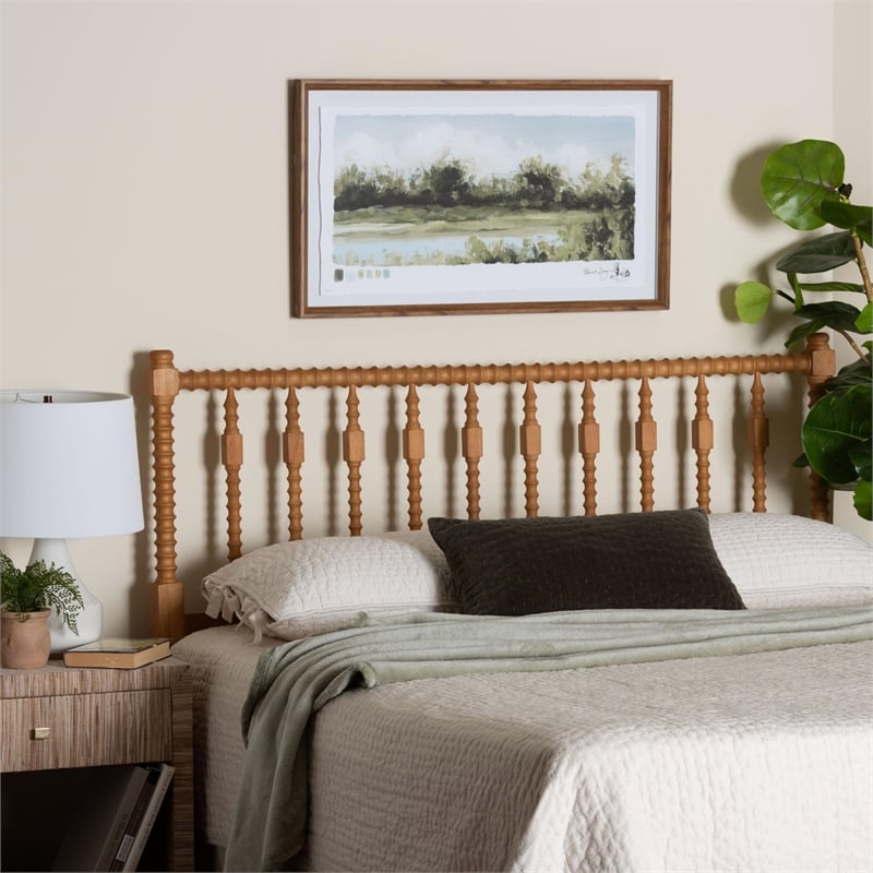 Baxton Studio Juliette Turned Spindle Headboard Wood Panel Queen Oak Brown