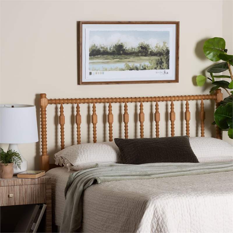 Baxton Studio Juliette Turned Spindle Headboard Wood Panel King Oak Brown