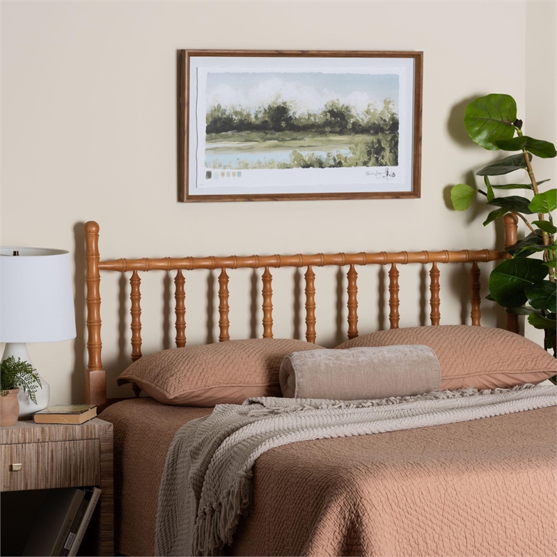 Baxton Studio Edaline Bamboo Motif Headboard Crafted Wood Panel Queen Oak Brown