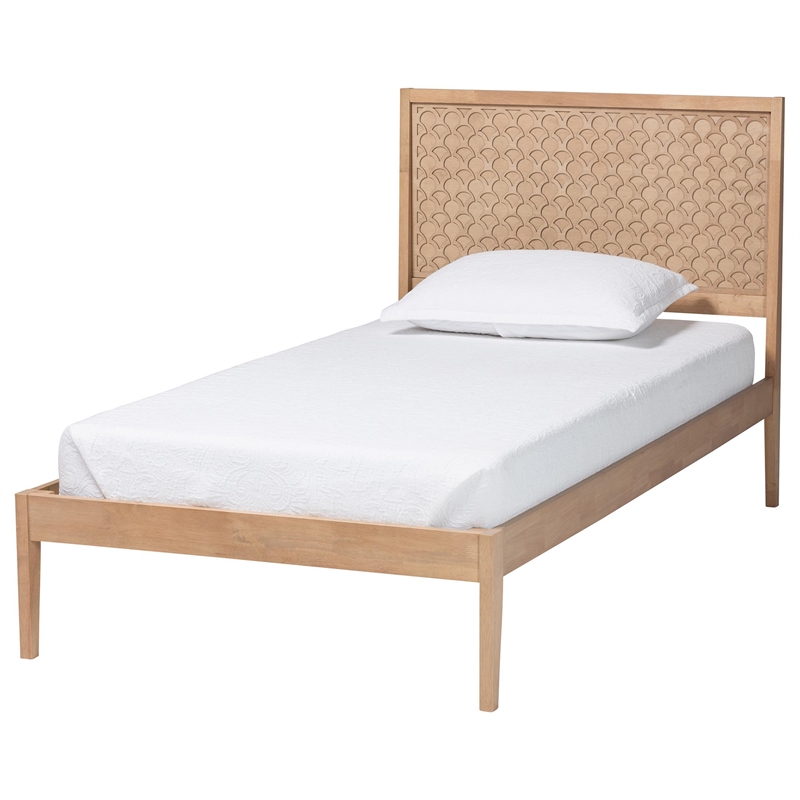 Baxton Studio Lara Twin 3-Piece Bedroom Set - Modern Wood Bed Frame Oak Brown