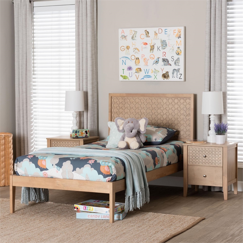 Baxton Studio Lara Twin 3-Piece Bedroom Set - Modern Wood Bed Frame Oak Brown