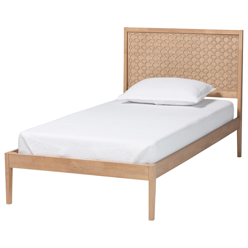 Baxton Studio Lara Twin 4-Piece Bedroom Set - Modern Wood Bed Frame oak Brown