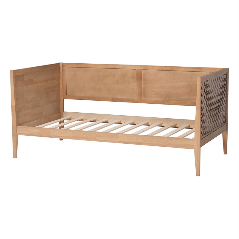 Baxton Studio Lara Twin Daybed - Modern Wood Bed Frame with Headboard Oak Brown