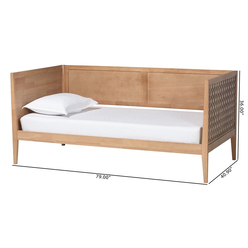 Baxton Studio Lara Twin Daybed - Modern Wood Bed Frame with Headboard Oak Brown