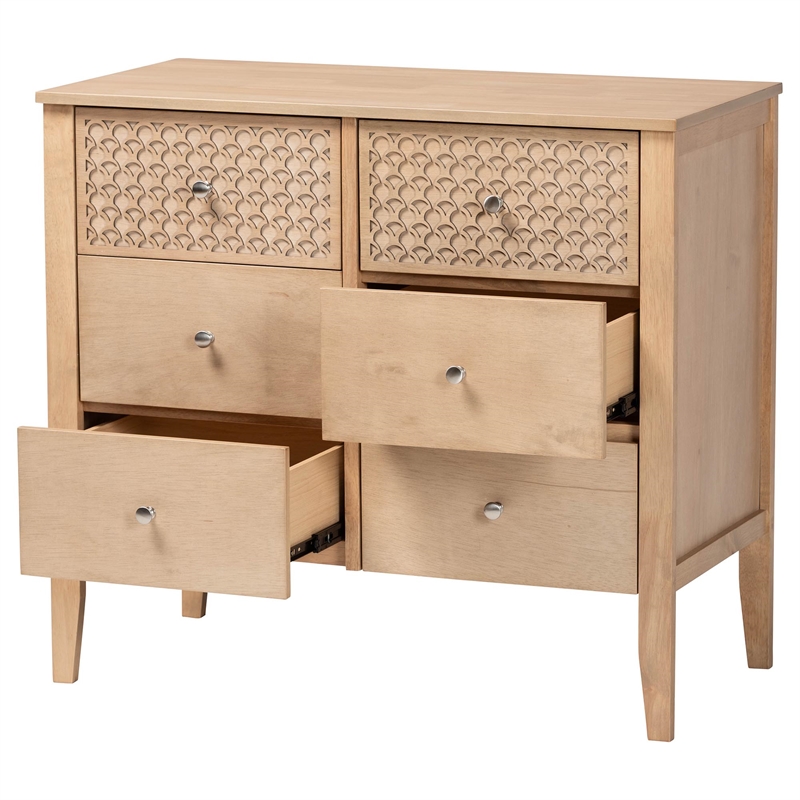 Baxton Studio Lara Dresser 6-Drawer Bedroom Storage Chest with Overlay Oak Brown