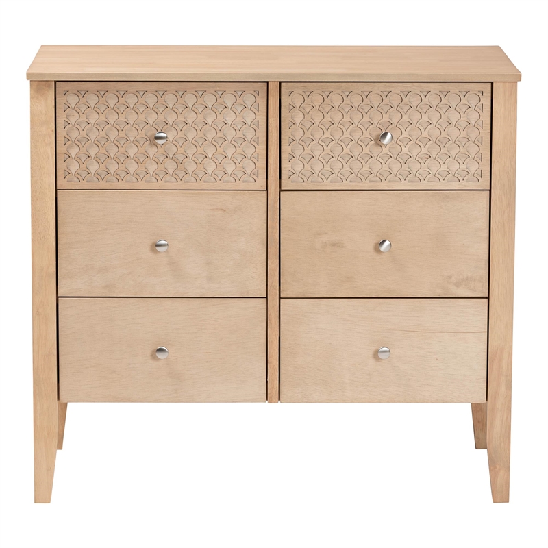 Baxton Studio Lara Dresser 6-Drawer Bedroom Storage Chest with Overlay Oak Brown