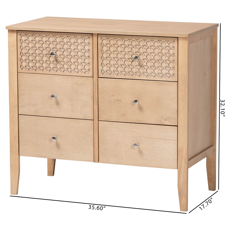 Baxton Studio Lara Dresser 6-Drawer Bedroom Storage Chest with Overlay Oak Brown