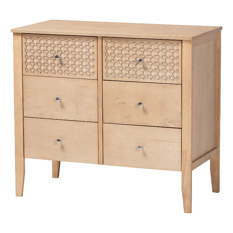 Baxton Studio Lara Dresser 6-Drawer Bedroom Storage Chest with Overlay Oak Brown