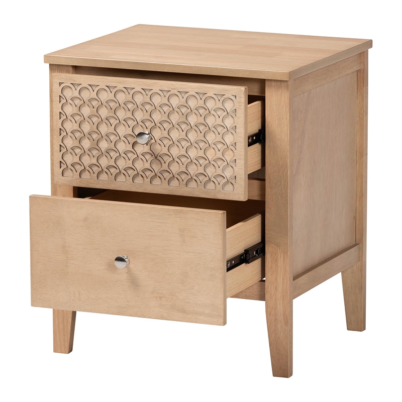 Baxton Studio Lara Nightstand 2-Drawer Bedside Table with Overlay Oak Brown
