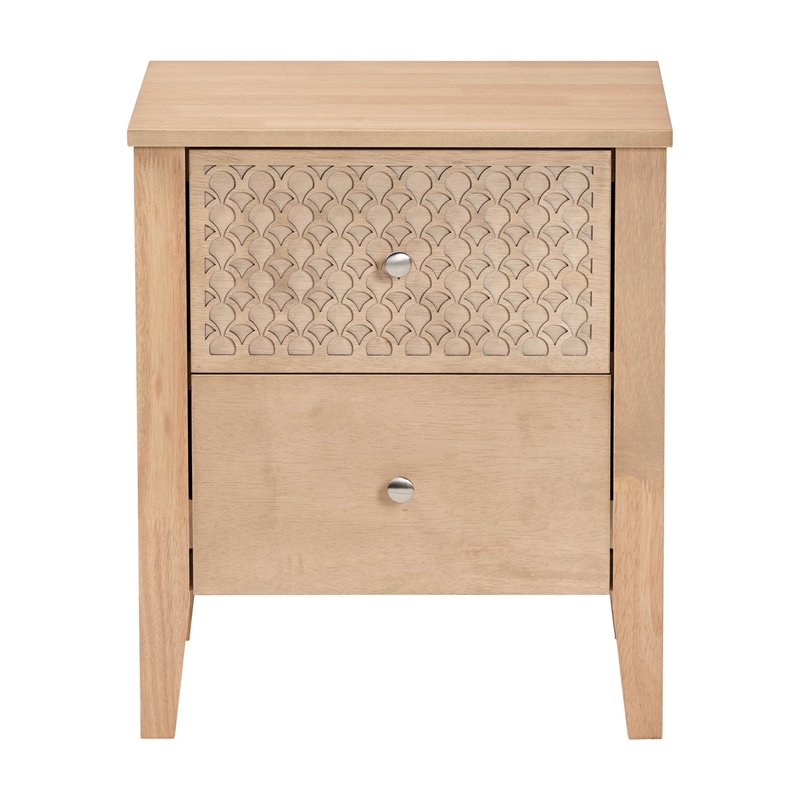 Baxton Studio Lara Nightstand 2-Drawer Bedside Table with Overlay Oak Brown