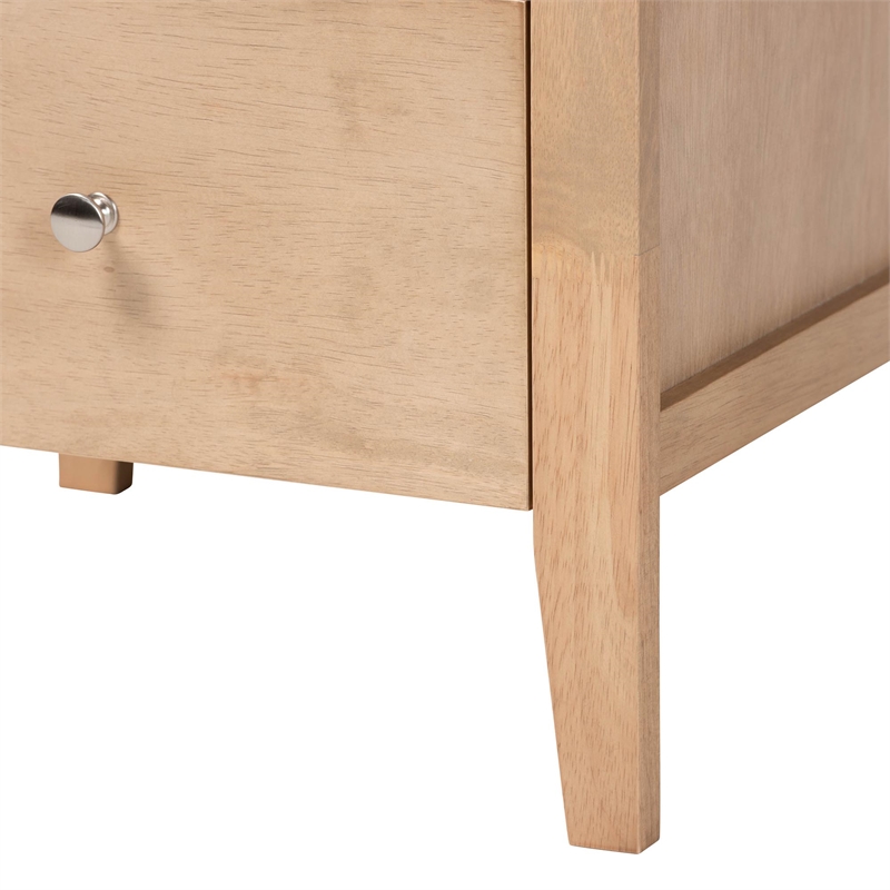 Baxton Studio Lara Nightstand 2-Drawer Bedside Table with Overlay Oak Brown
