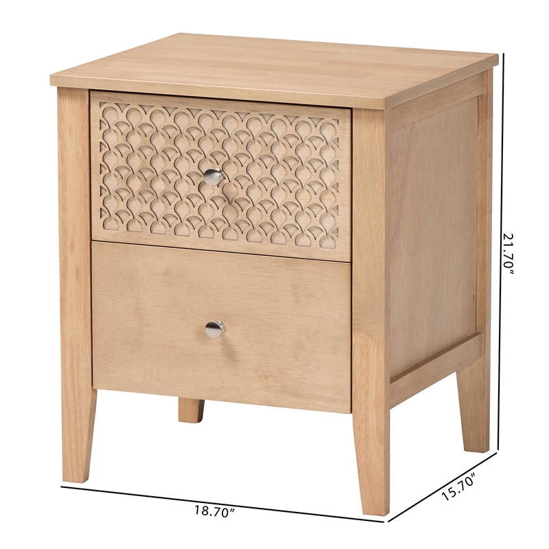Baxton Studio Lara Nightstand 2-Drawer Bedside Table with Overlay Oak Brown