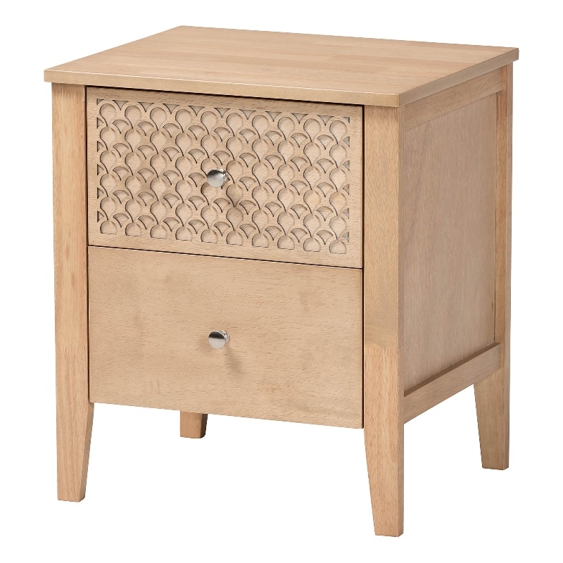 Baxton Studio Lara Nightstand 2-Drawer Bedside Table with Overlay Oak Brown