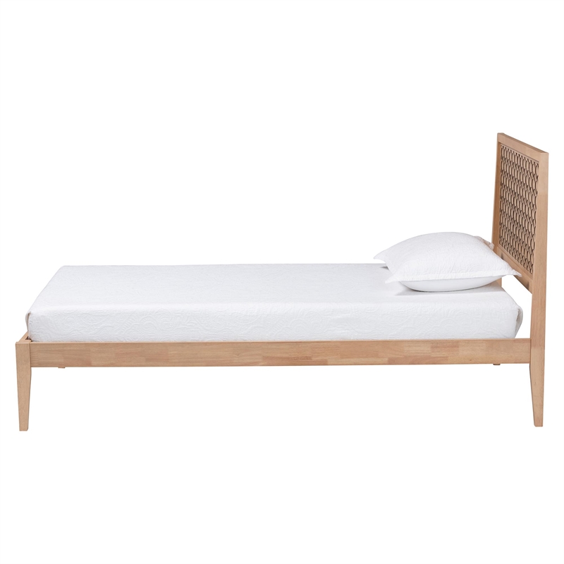Baxton Studio Lara Twin Platform Bed Wood Bed Frame with Headboard Oak Brown
