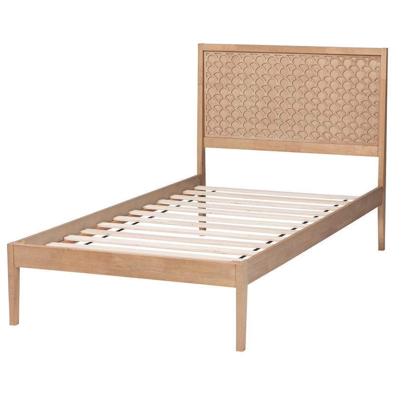 Baxton Studio Lara Twin Platform Bed Wood Bed Frame with Headboard Oak Brown