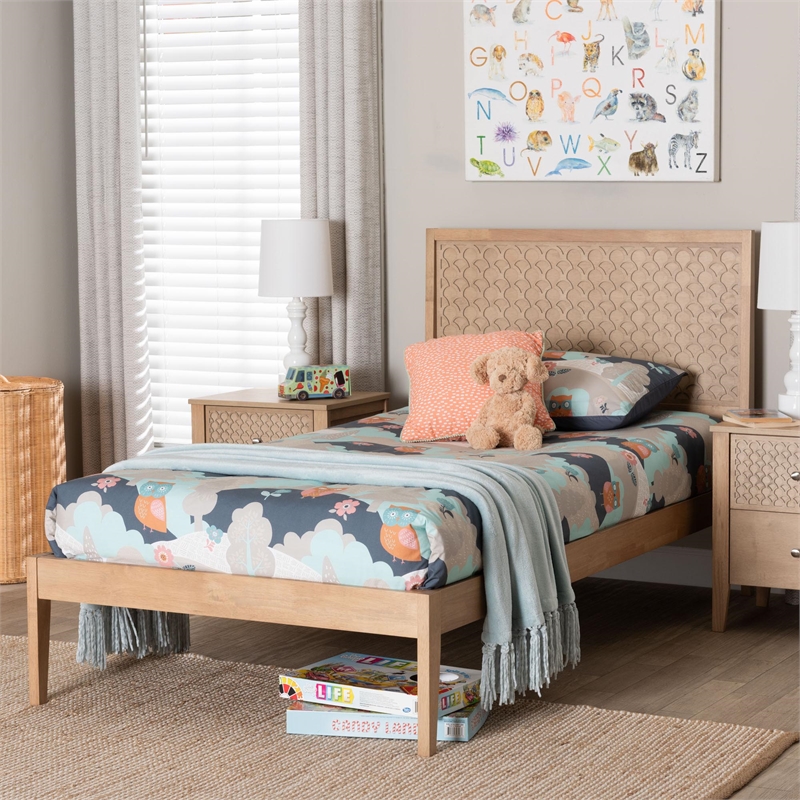 Baxton Studio Lara Twin Platform Bed Wood Bed Frame with Headboard Oak Brown