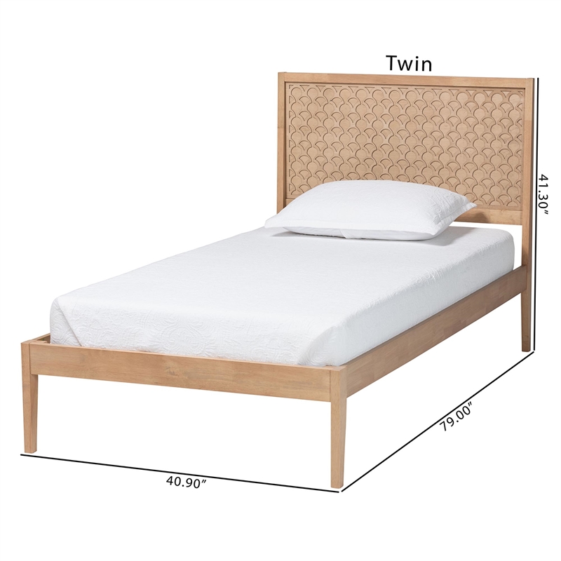 Baxton Studio Lara Twin Platform Bed Wood Bed Frame with Headboard Oak Brown