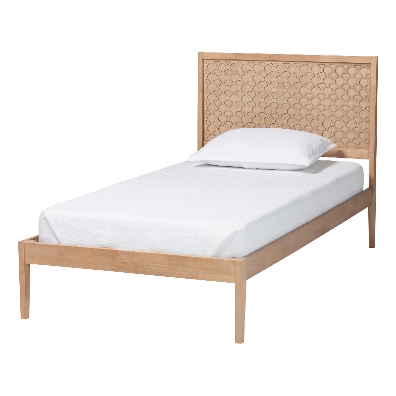 Baxton Studio Lara Twin Platform Bed Wood Bed Frame with Headboard Oak Brown