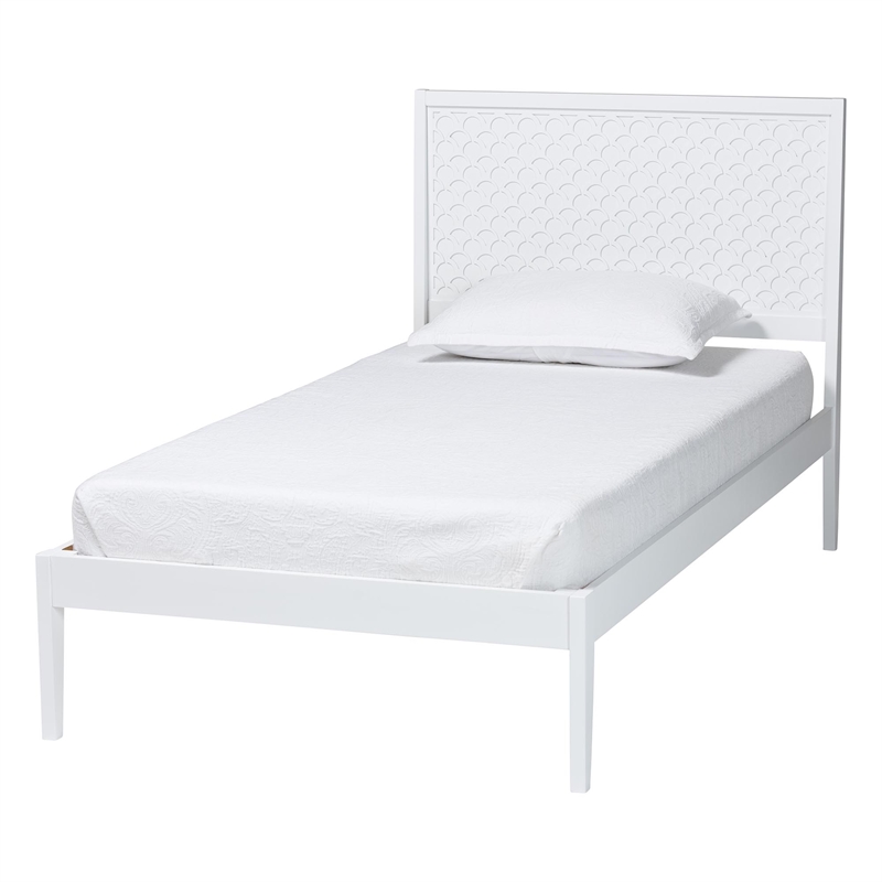 Baxton Studio Lara Twin 3-Piece Bedroom Set Wood Bed Frame with Nightstand White