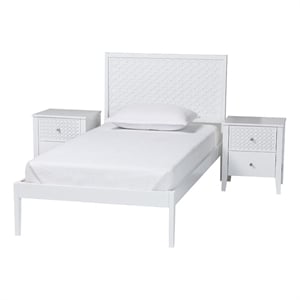 Baxton Studio Lara Twin 3-Piece Bedroom Set Wood Bed Frame with Nightstand White