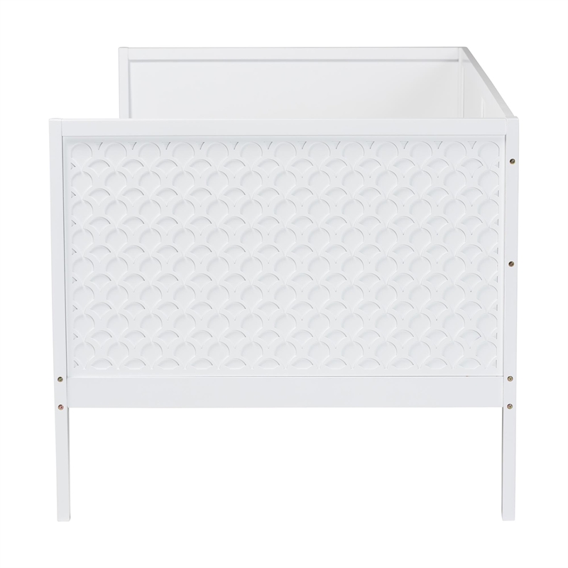 Baxton Studio Lara Twin Daybed Wood Bed Frame with Headboard Overlay White