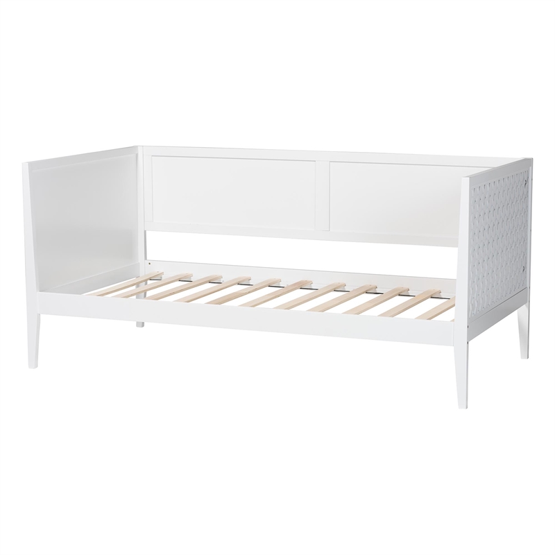 Baxton Studio Lara Twin Daybed Wood Bed Frame with Headboard Overlay White
