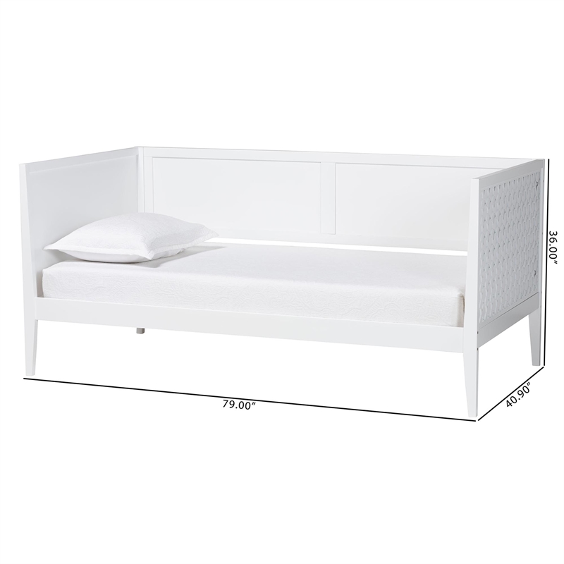 Baxton Studio Lara Twin Daybed Wood Bed Frame with Headboard Overlay White