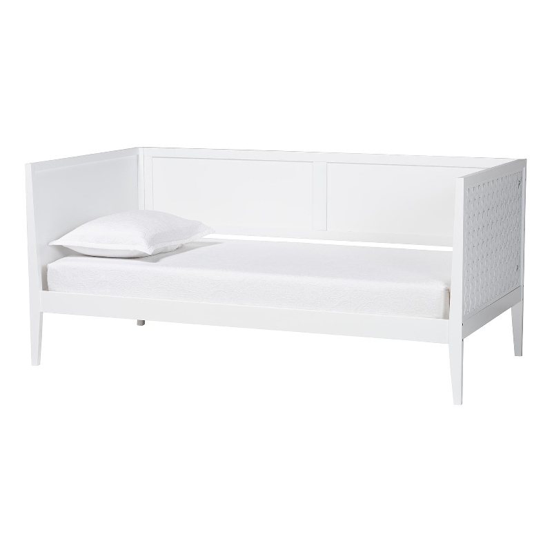 Baxton Studio Lara Twin Daybed Wood Bed Frame with Headboard Overlay White