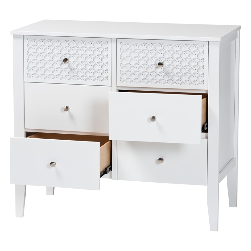 Baxton Studio Lara Dresser 6-Drawer Bedroom Storage Chest with Overlay White