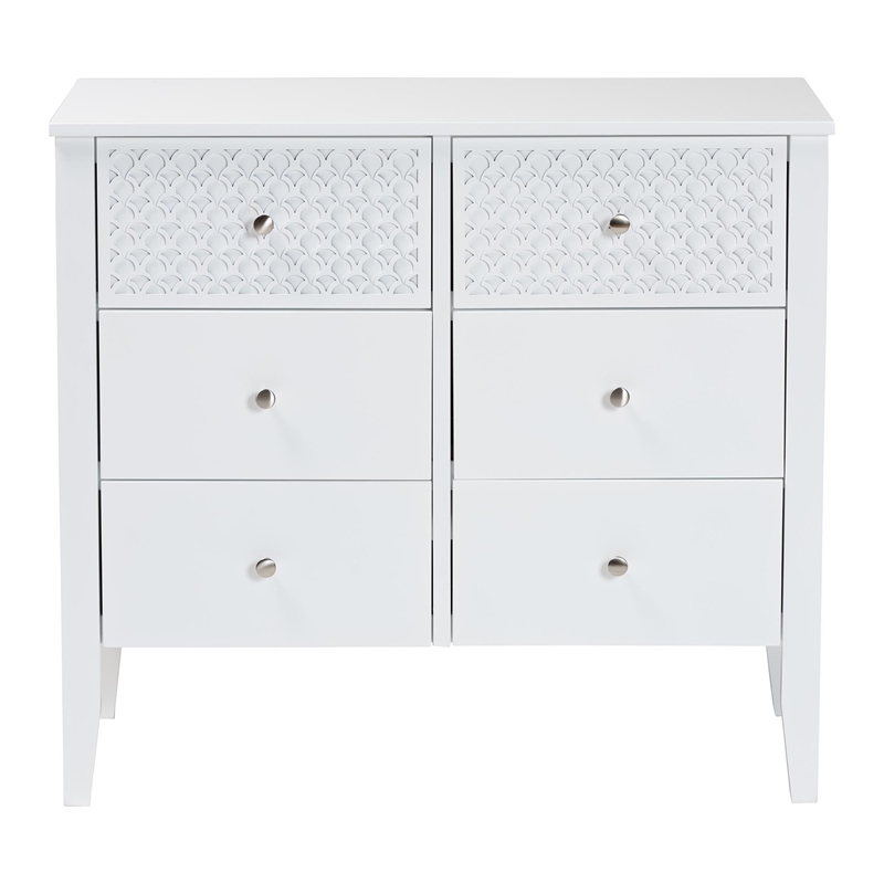 Baxton Studio Lara Dresser 6-Drawer Bedroom Storage Chest with Overlay White