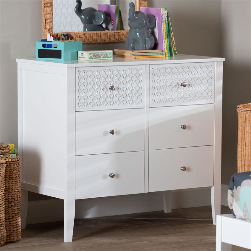 Baxton Studio Lara Dresser 6-Drawer Bedroom Storage Chest with Overlay White