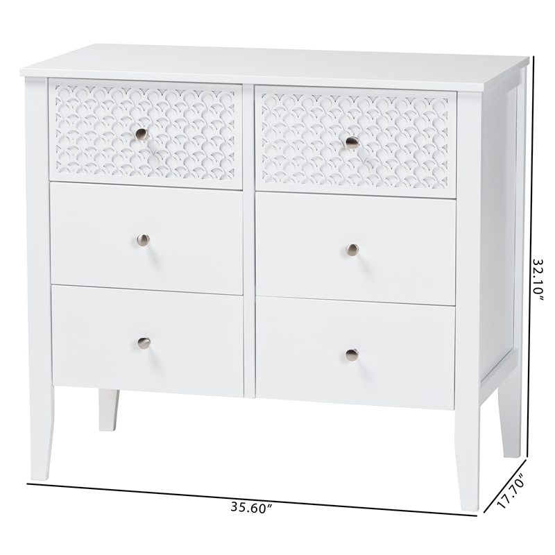 Baxton Studio Lara Dresser 6-Drawer Bedroom Storage Chest with Overlay White