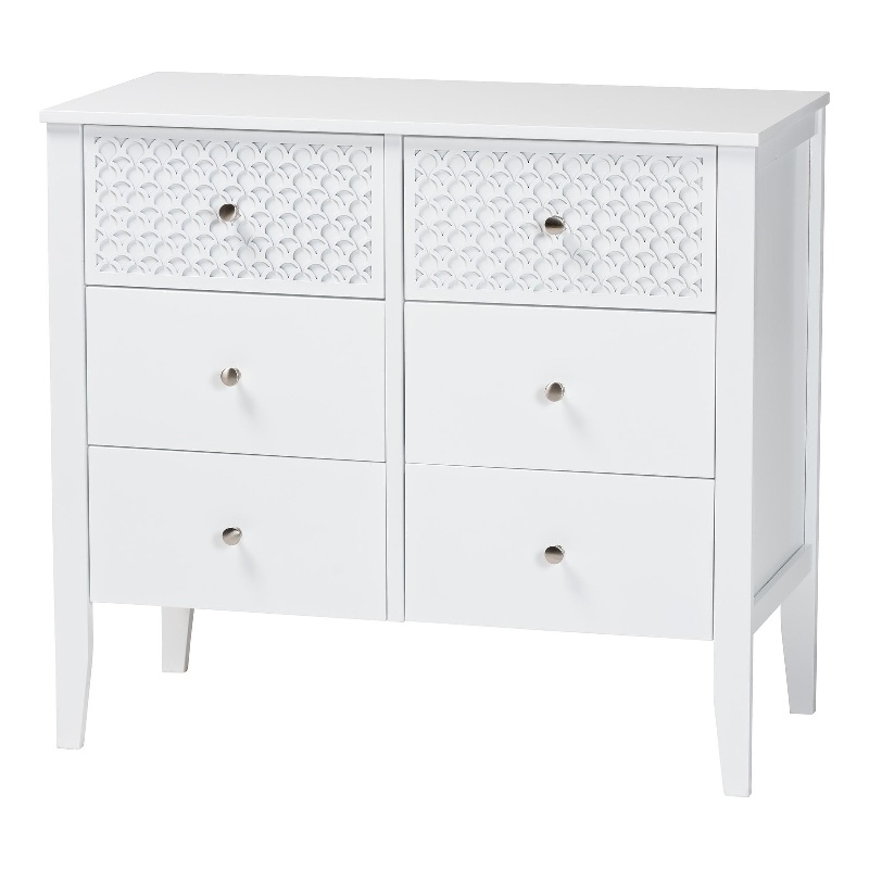 Baxton Studio Lara Dresser 6-Drawer Bedroom Storage Chest with Overlay White