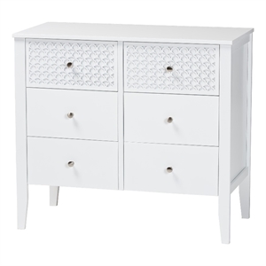 Baxton Studio Lara Dresser 6-Drawer Bedroom Storage Chest with Overlay White