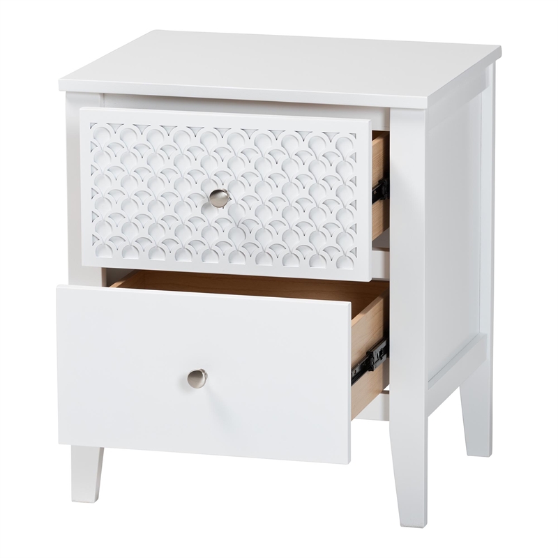 Baxton Studio Lara Nightstand 2-Drawer Bedside Table with Overlay White