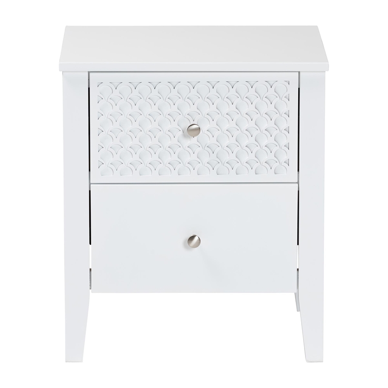Baxton Studio Lara Nightstand 2-Drawer Bedside Table with Overlay White