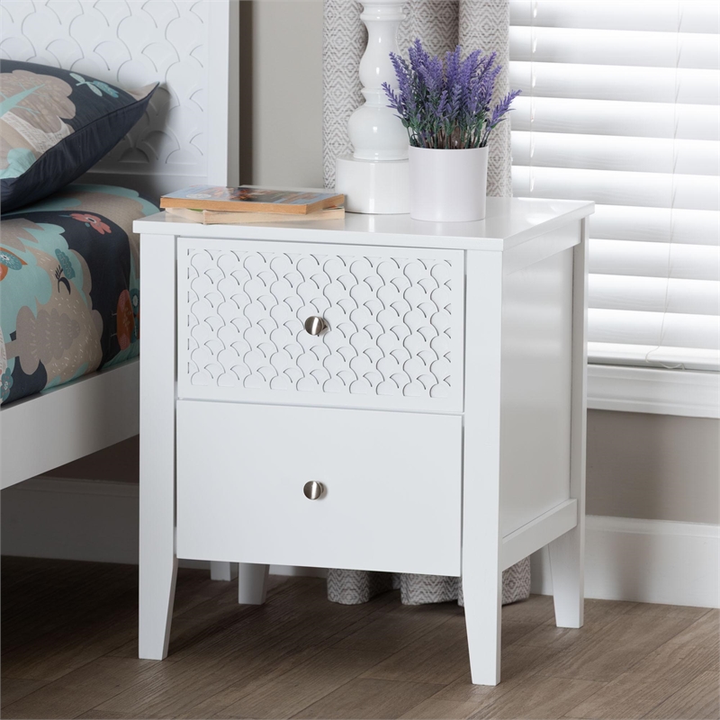 Baxton Studio Lara Nightstand 2-Drawer Bedside Table with Overlay White