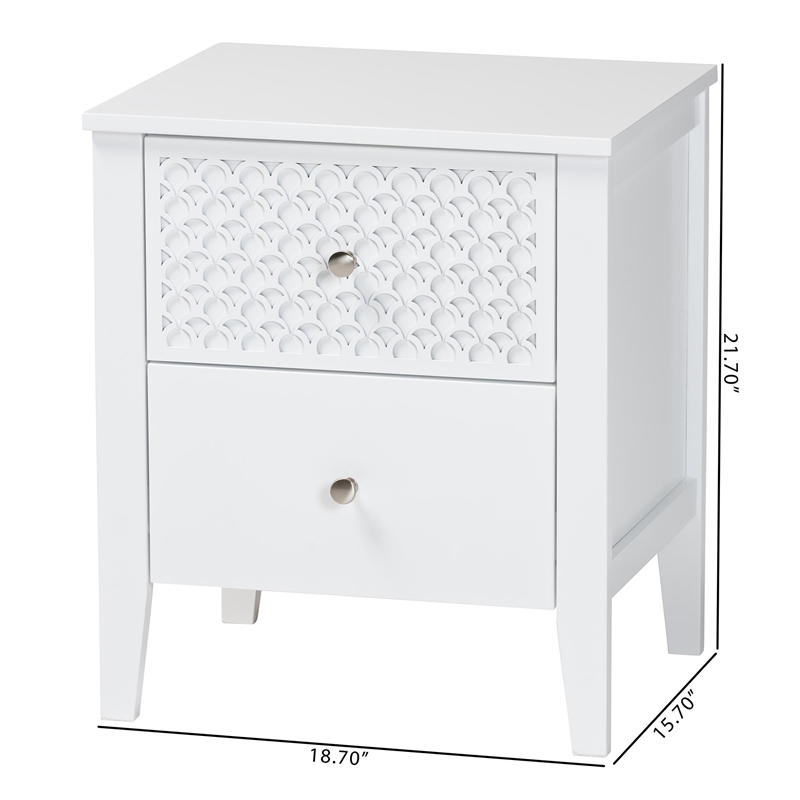 Baxton Studio Lara Nightstand 2-Drawer Bedside Table with Overlay White