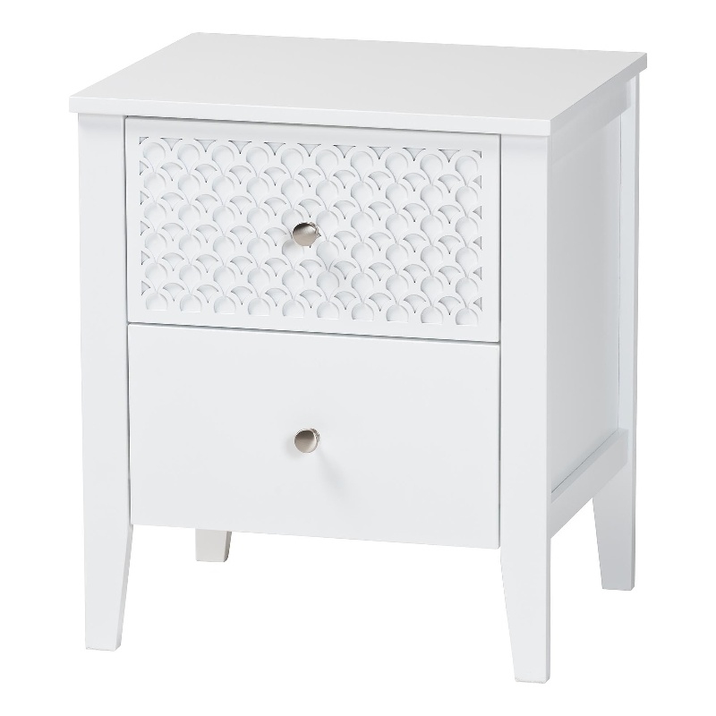 Baxton Studio Lara Nightstand 2-Drawer Bedside Table with Overlay White