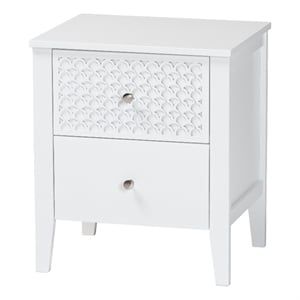 Baxton Studio Lara Nightstand 2-Drawer Bedside Table with Overlay White