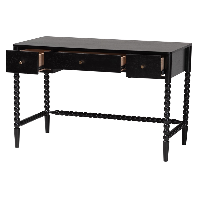 Baxton Studio Lucera Bobbin Writing Desk 3-Drawer Home Office Desk Black