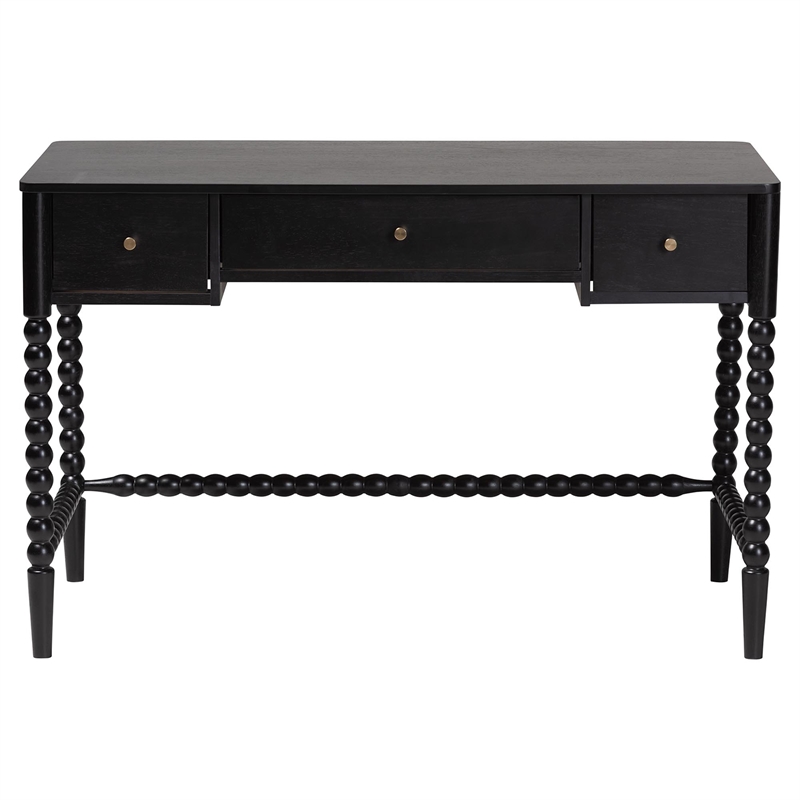 Baxton Studio Lucera Bobbin Writing Desk 3-Drawer Home Office Desk Black