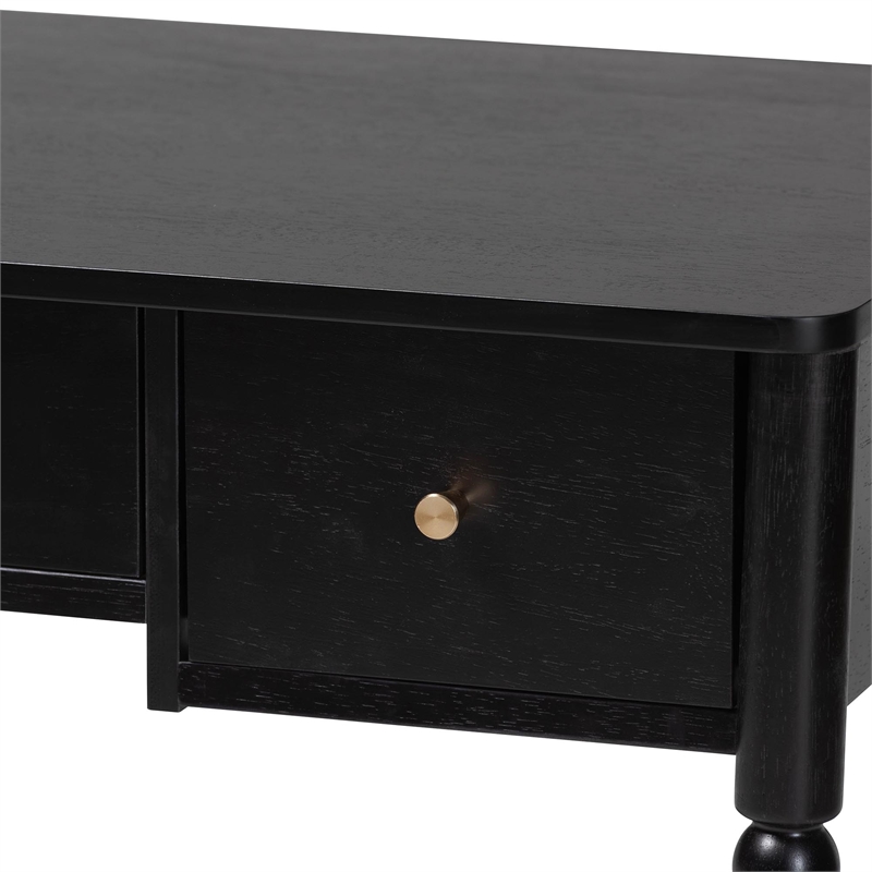 Baxton Studio Lucera Bobbin Writing Desk 3-Drawer Home Office Desk Black