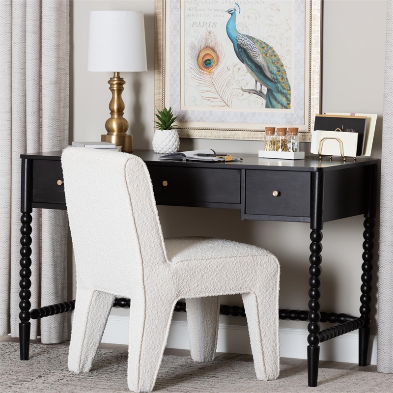 Baxton Studio Lucera Bobbin Writing Desk 3-Drawer Home Office Desk Black