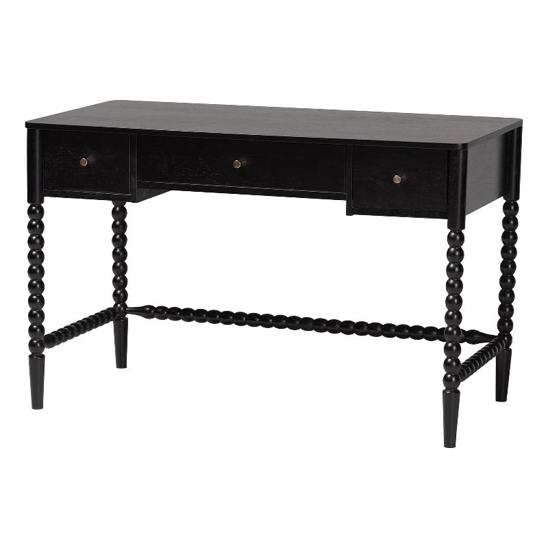 Baxton Studio Lucera Bobbin Writing Desk 3-Drawer Home Office Desk Black