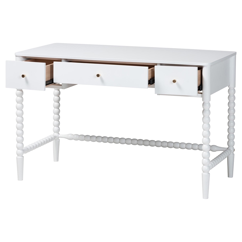 Baxton Studio Lucera Bobbin Writing Desk 3-Drawer Home Office Desk White