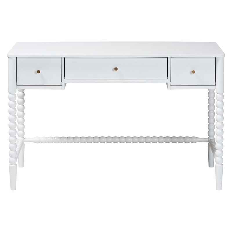 Baxton Studio Lucera Bobbin Writing Desk 3-Drawer Home Office Desk White