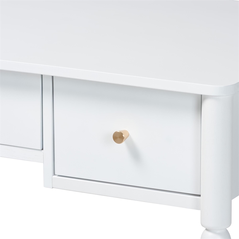 Baxton Studio Lucera Bobbin Writing Desk 3-Drawer Home Office Desk White