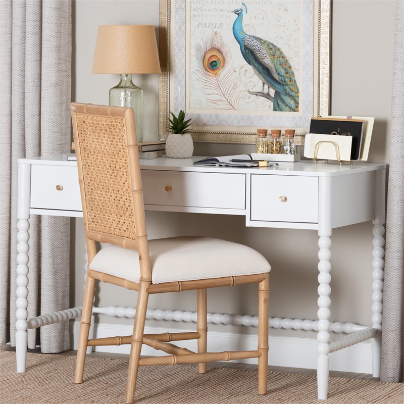 Baxton Studio Lucera Bobbin Writing Desk 3-Drawer Home Office Desk White